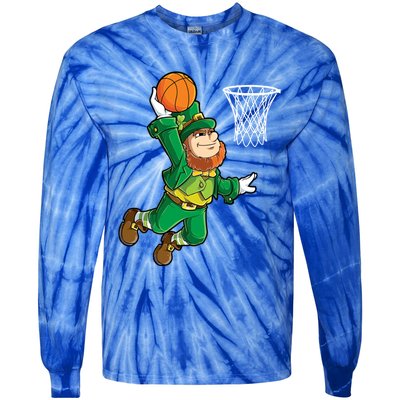 Leprechaun Basketball Dunk St Patricks Day Sports Gift Tie-Dye Long Sleeve Shirt