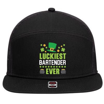 Luckiest Bartender Ever St Patrick's Saint Pattys Day Gift 7 Panel Mesh Trucker Snapback Hat