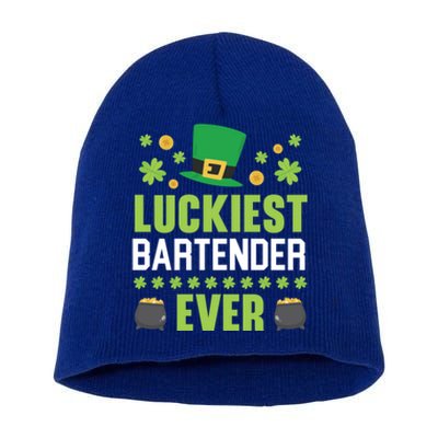 Luckiest Bartender Ever St Patrick's Saint Pattys Day Gift Short Acrylic Beanie