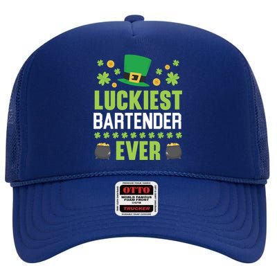 Luckiest Bartender Ever St Patrick's Saint Pattys Day Gift High Crown Mesh Back Trucker Hat