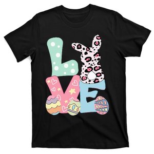 Love Bunny Eggs Leopard Plaid Happy Easter Day Funny Gift T-Shirt