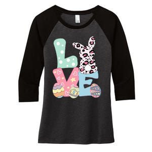 Love Bunny Eggs Leopard Plaid Happy Easter Day Funny Gift Women's Tri-Blend 3/4-Sleeve Raglan Shirt