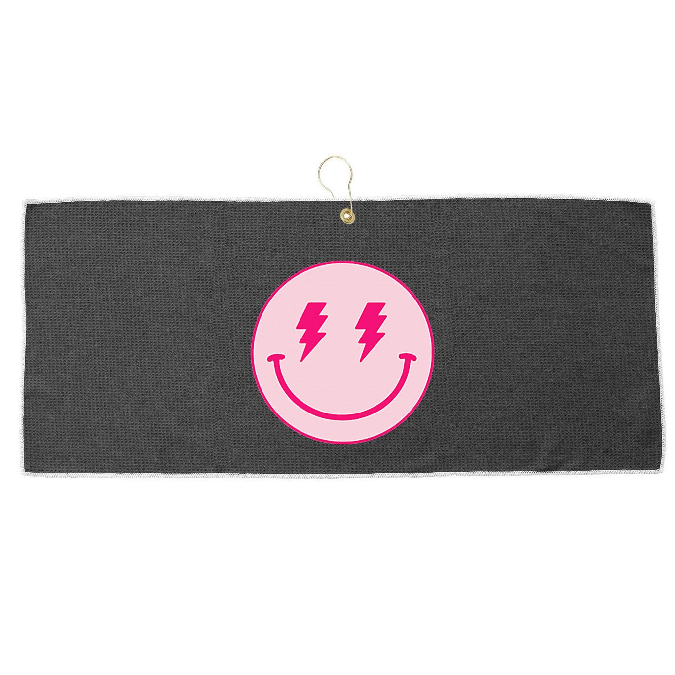Lightning Bolt Eyes Happy Face Large Microfiber Waffle Golf Towel