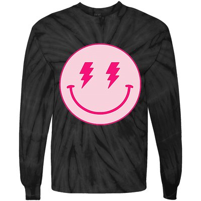 Lightning Bolt Eyes Happy Face Tie-Dye Long Sleeve Shirt