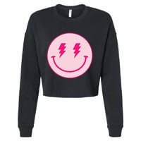 Lightning Bolt Eyes Happy Face Cropped Pullover Crew
