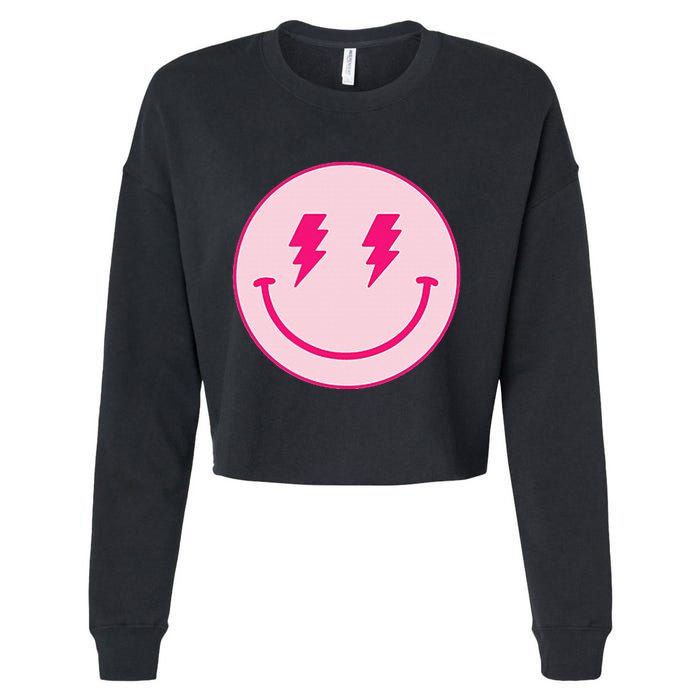Lightning Bolt Eyes Happy Face Cropped Pullover Crew