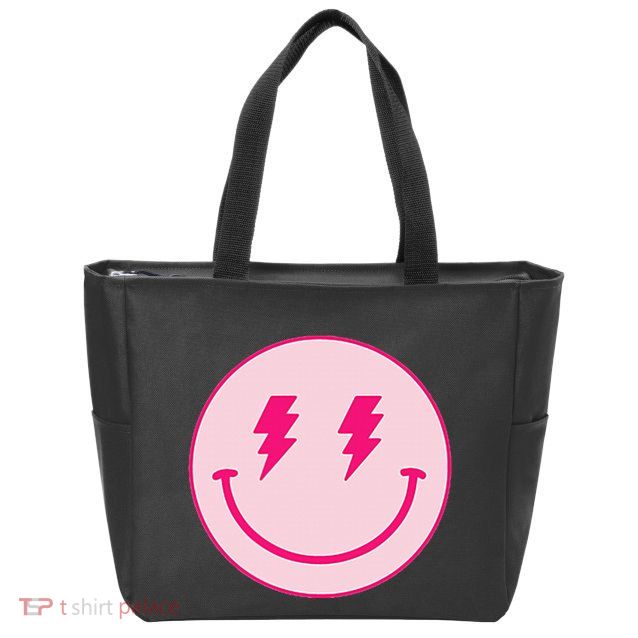 Lightning Bolt Eyes Happy Face Zip Tote Bag