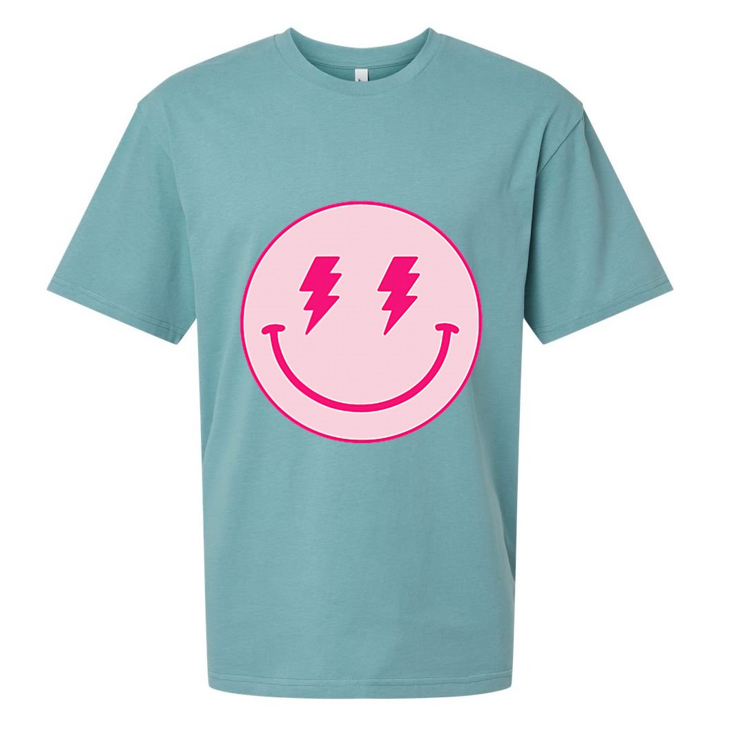 Lightning Bolt Eyes Happy Face Sueded Cloud Jersey T-Shirt