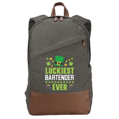 Luckiest Bartender Ever St Patrick's Saint Pattys Day Gift Cotton Canvas Backpack