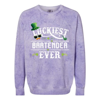 Luckiest Bartender Ever Leprechaun Hat St Patrick Day Gift Colorblast Crewneck Sweatshirt