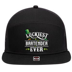 Luckiest Bartender Ever Leprechaun Hat St Patrick Day Gift 7 Panel Mesh Trucker Snapback Hat