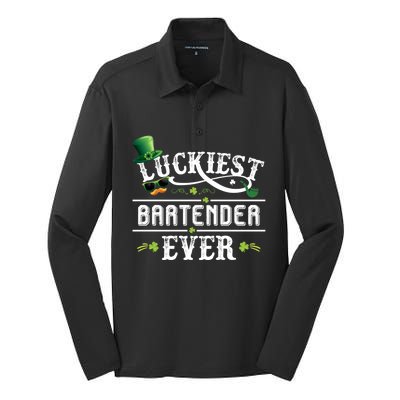 Luckiest Bartender Ever Leprechaun Hat St Patrick Day Gift Silk Touch Performance Long Sleeve Polo