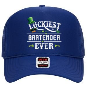 Luckiest Bartender Ever Leprechaun Hat St Patrick Day Gift High Crown Mesh Back Trucker Hat