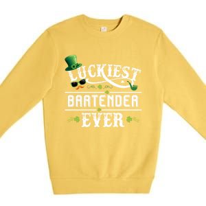 Luckiest Bartender Ever Leprechaun Hat St Patrick Day Gift Meaningful Gift Premium Crewneck Sweatshirt