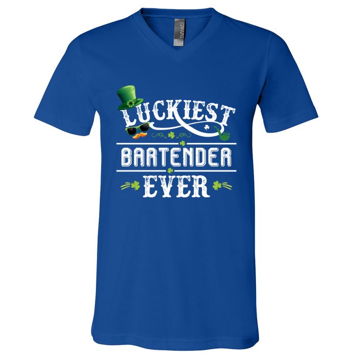 Luckiest Bartender Ever Leprechaun Hat St Patrick Day Gift Meaningful Gift V-Neck T-Shirt