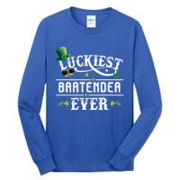 Luckiest Bartender Ever Leprechaun Hat St Patrick Day Gift Meaningful Gift Tall Long Sleeve T-Shirt