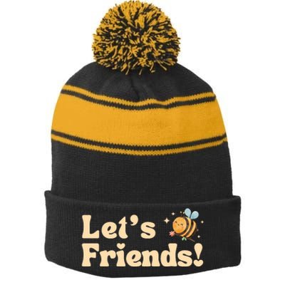 Lets Bee Friends Funny Bees Lover Stripe Pom Pom Beanie