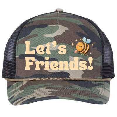 Lets Bee Friends Funny Bees Lover Retro Rope Trucker Hat Cap