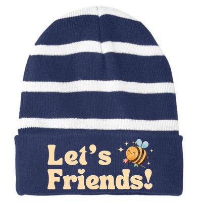 Lets Bee Friends Funny Bees Lover Striped Beanie with Solid Band