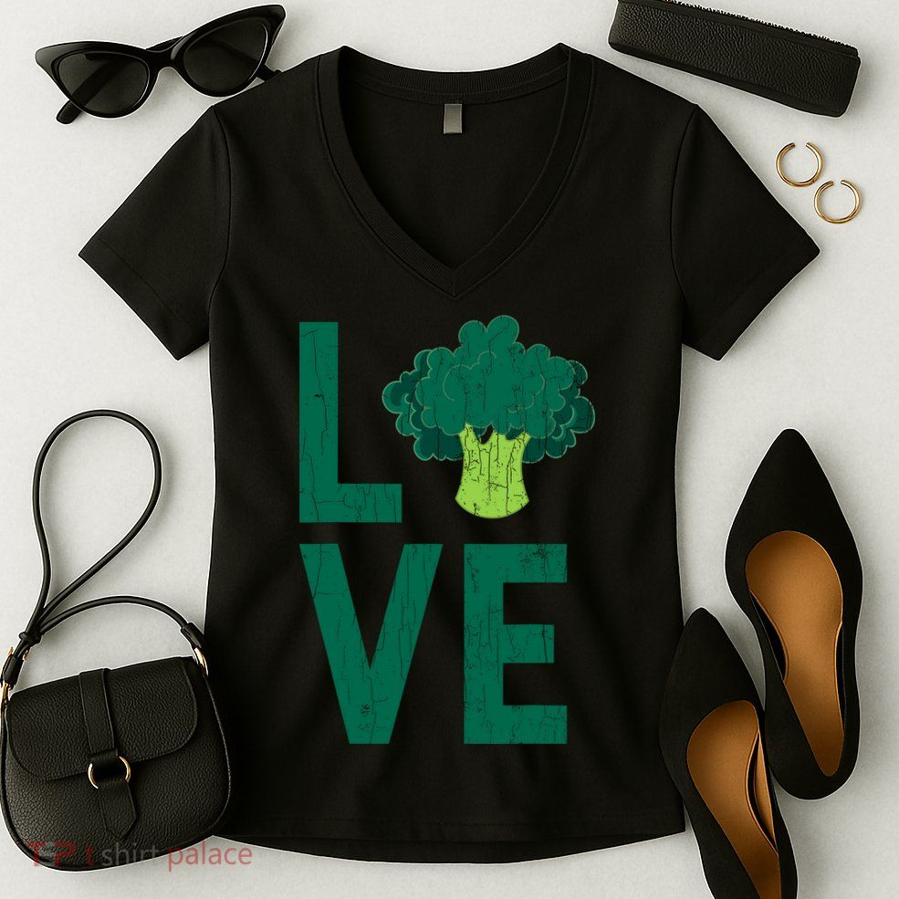 Love Broccoli Funny Vegan Vegetables Vegetarian Graphic Women's V-Neck T-Shirt