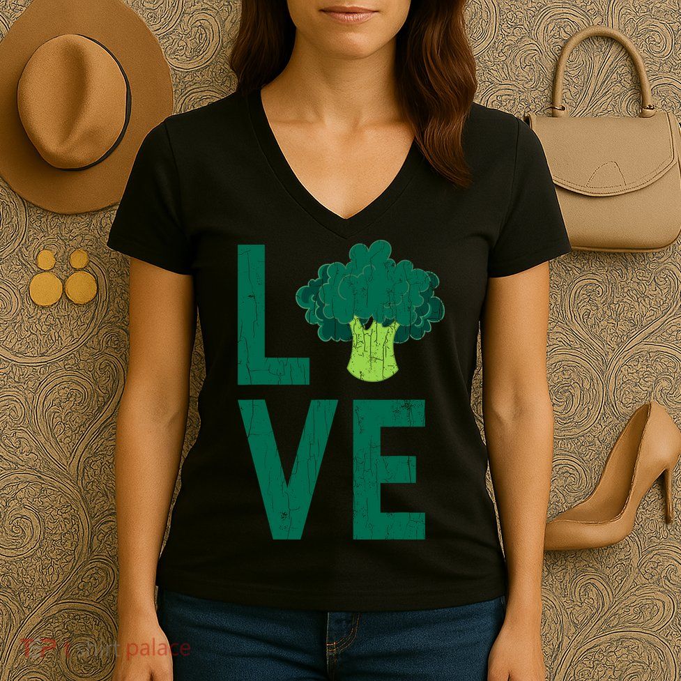 Love Broccoli Funny Vegan Vegetables Vegetarian Graphic Women's V-Neck T-Shirt