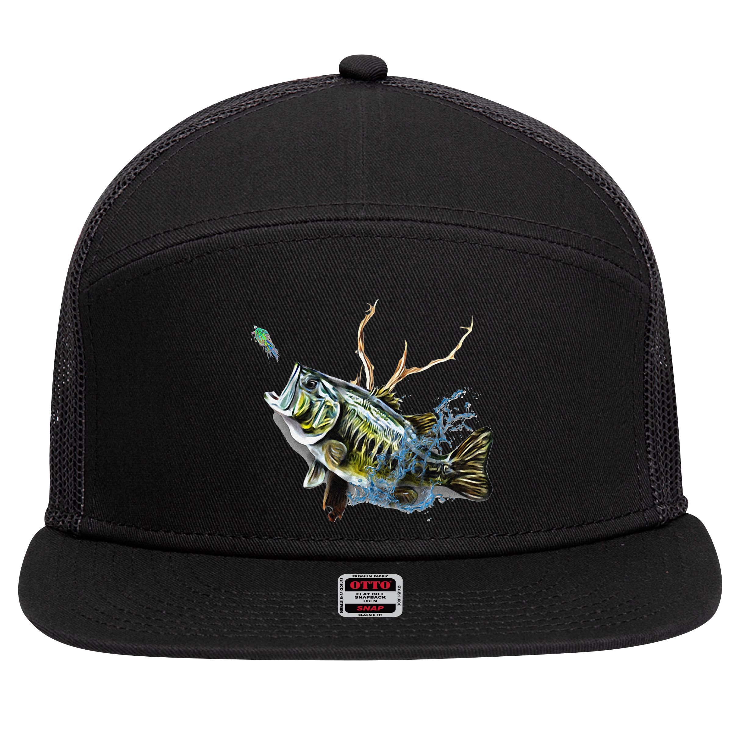 Largemouth Bass Fishing  & Largemouth Bass 7 Panel Mesh Trucker Snapback Hat
