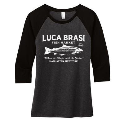 Luca Brasi Fish Market The Godfather Fishing Women's Tri-Blend 3/4-Sleeve Raglan Shirt