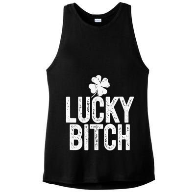LUCKY BITCH Funny St Patricks Day Meme 4 Leaf Clover Ladies PosiCharge Tri-Blend Wicking Tank