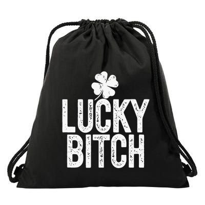 LUCKY BITCH Funny St Patricks Day Meme 4 Leaf Clover Drawstring Bag