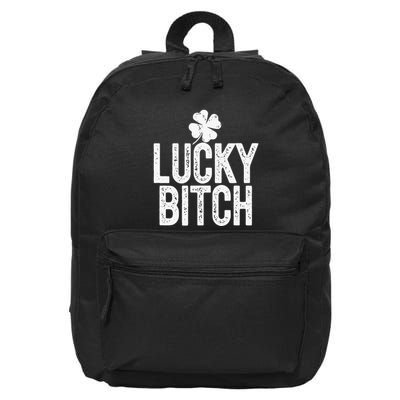 LUCKY BITCH Funny St Patricks Day Meme 4 Leaf Clover 16 in Basic Backpack