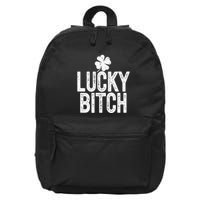 LUCKY BITCH Funny St Patricks Day Meme 4 Leaf Clover 16 in Basic Backpack
