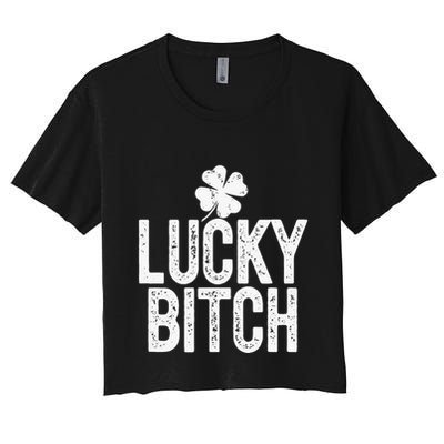 LUCKY BITCH Funny St Patricks Day Meme 4 Leaf Clover Crop Top