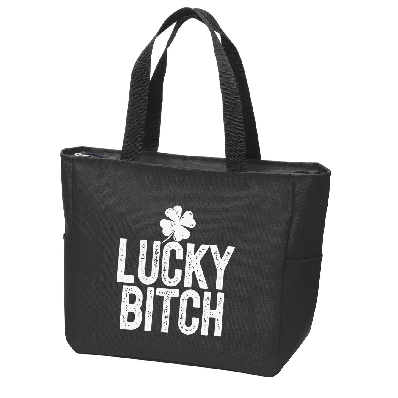 LUCKY BITCH Funny St Patricks Day Meme 4 Leaf Clover Zip Tote Bag