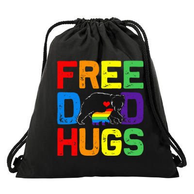 LGBTQ Bear Free Dad Hugs Proud Ally Daddy Rainbow Flag Pride Drawstring Bag