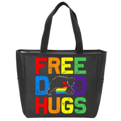 LGBTQ Bear Free Dad Hugs Proud Ally Daddy Rainbow Flag Pride Zip Tote Bag