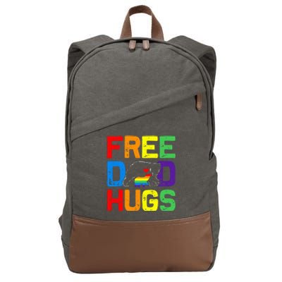 LGBTQ Bear Free Dad Hugs Proud Ally Daddy Rainbow Flag Pride Cotton Canvas Backpack