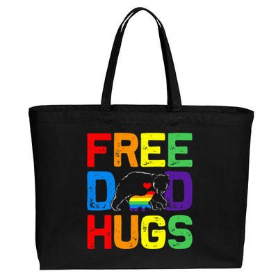 LGBTQ Bear Free Dad Hugs Proud Ally Daddy Rainbow Flag Pride Cotton Canvas Jumbo Tote