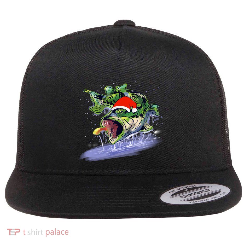 Largemouth Bass Fishing Merry Fishmas Gift Flatbill Hat