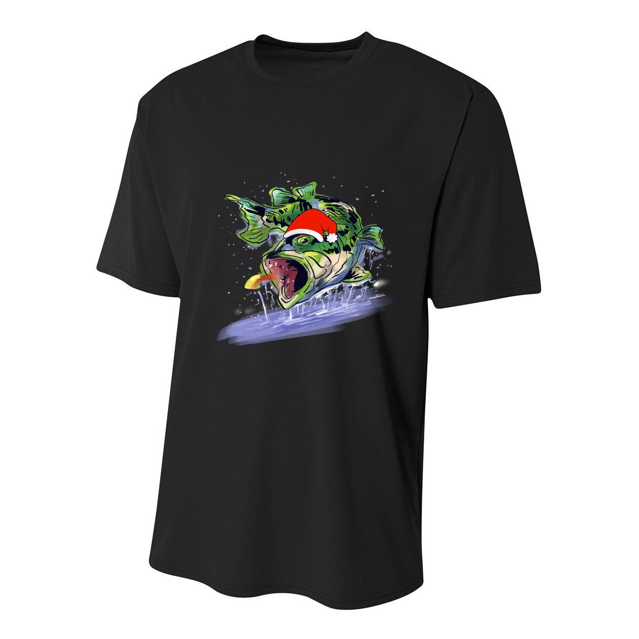 Largemouth Bass Fishing Merry Fishmas Gift Youth Performance Sprint T-Shirt