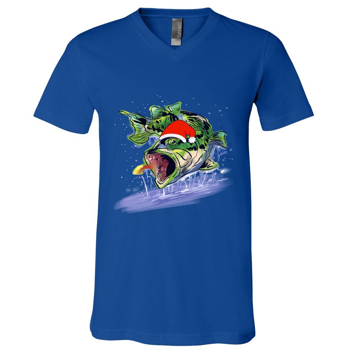 Largemouth Bass Fishing Merry Fishmas Gift V-Neck T-Shirt