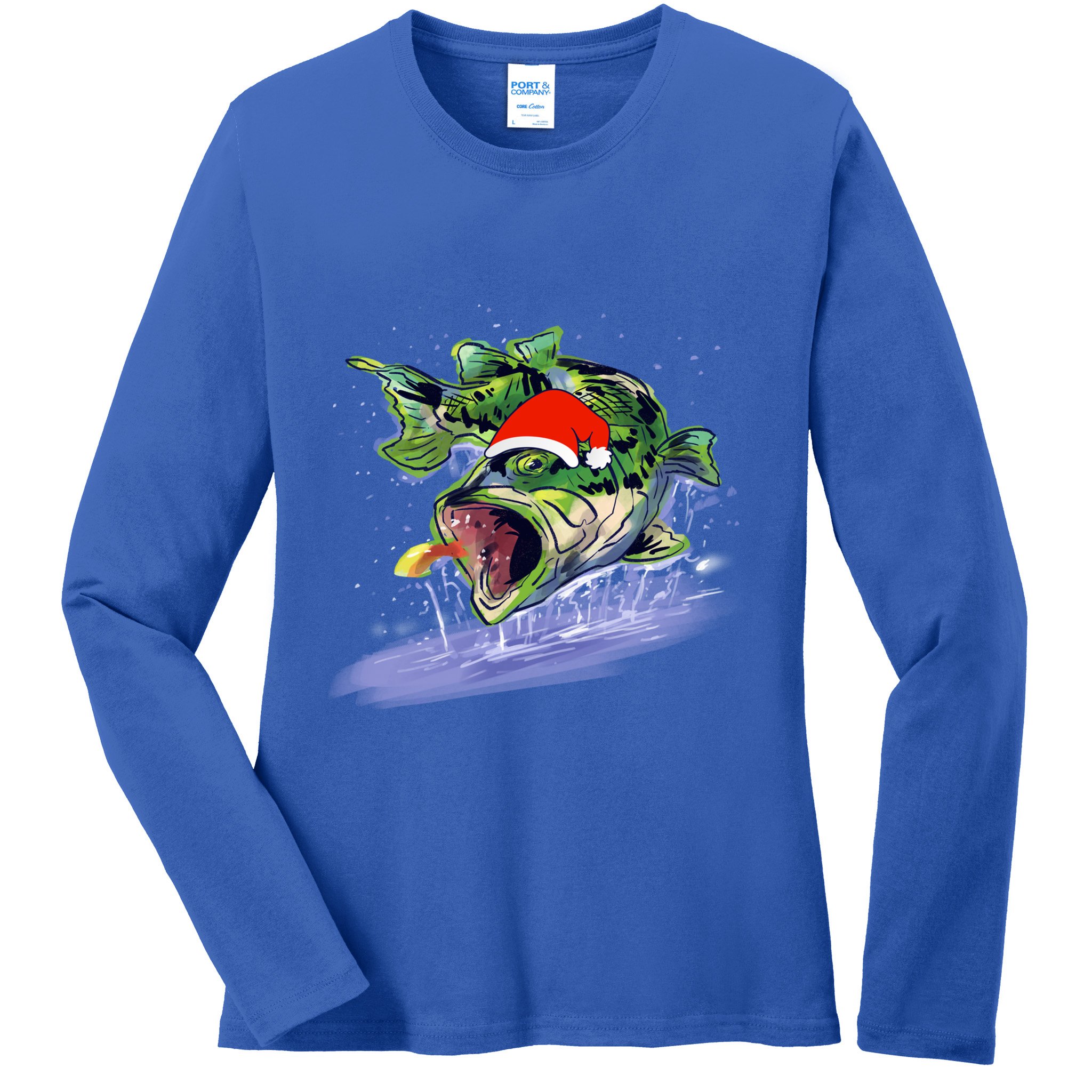 Largemouth Bass Fishing Merry Fishmas Gift Ladies Long Sleeve Shirt