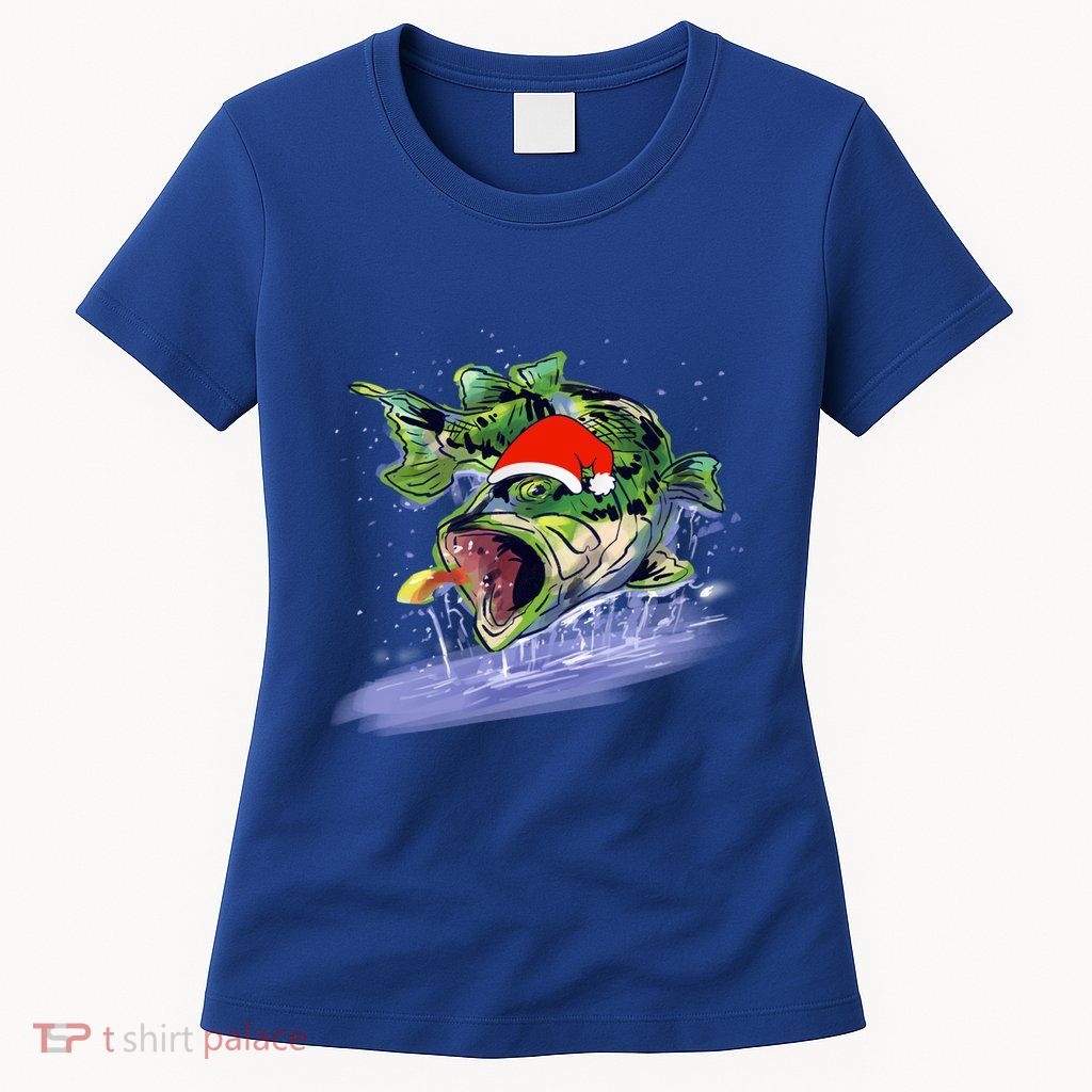 Largemouth Bass Fishing Merry Fishmas Gift Womens T-Shirt