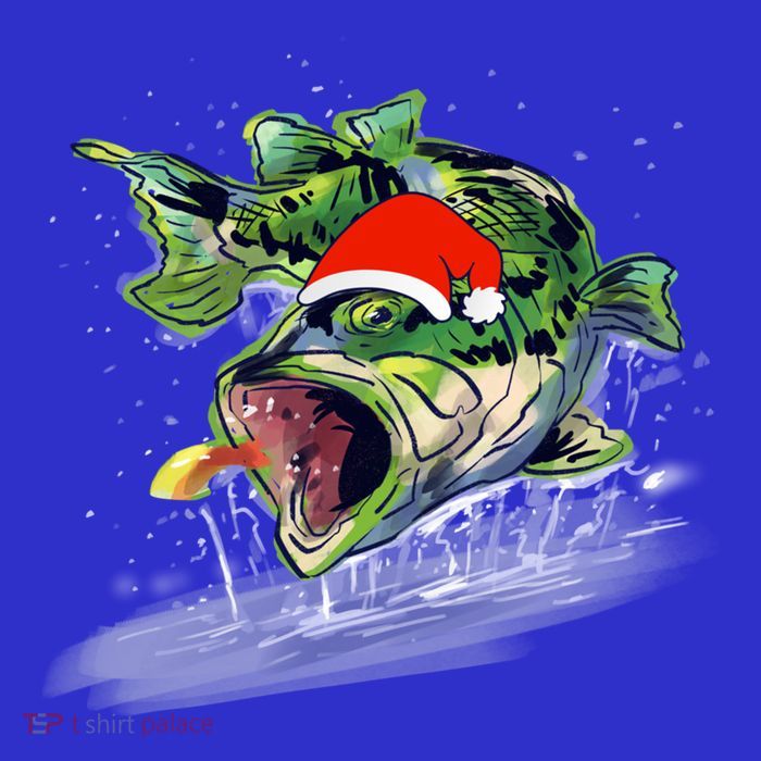 Largemouth Bass Fishing Merry Fishmas Gift Women's V-Neck T-Shirt