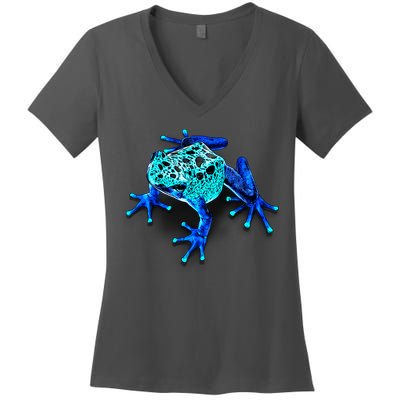 Little Blue Frog With Spots Women's V-Neck T-Shirt