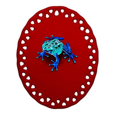 Little Blue Frog With Spots Ceramic Oval Ornament