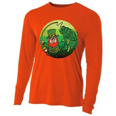 Leprechaun Bass Fishing St Patricks Day Irish Fisher Gift Cooling Performance Long Sleeve Crew