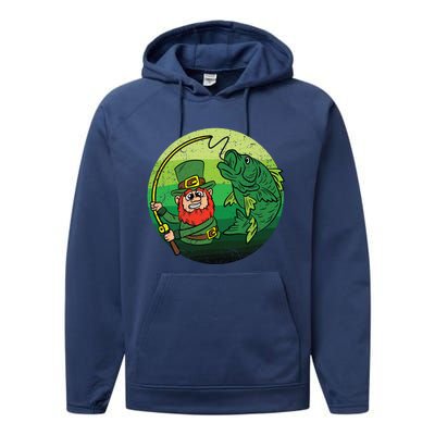 Leprechaun Bass Fishing St Patricks Day Irish Fisher Gift Performance Fleece Hoodie