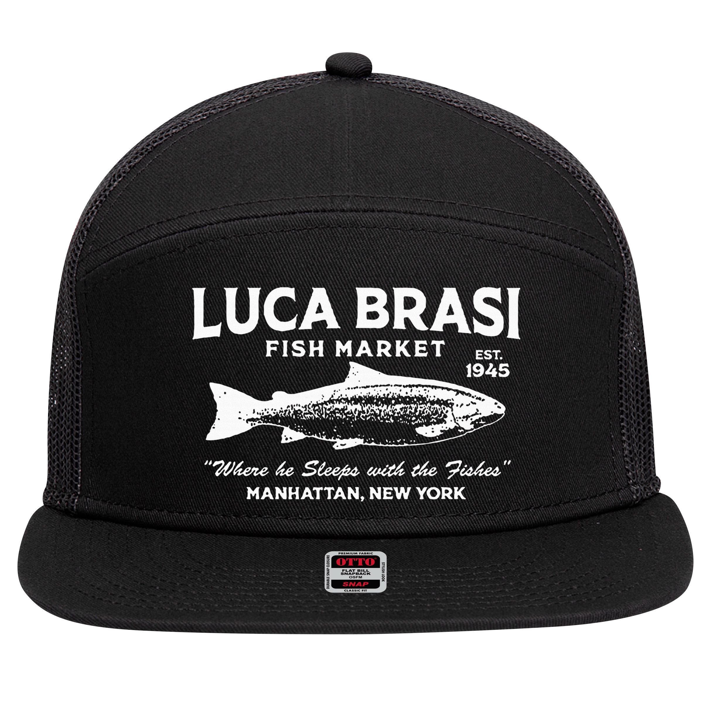Luca Brasi Fish Market The Godfather Est 1945 Fishing 7 Panel Mesh Trucker Snapback Hat