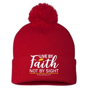 Live By Faith Not By Sight Bible Quote Pom Pom 12in Knit Beanie