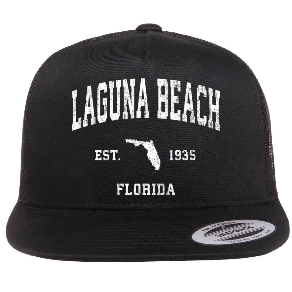 Laguna Beach Florida Fl Vintage Athletic Sports Flat Bill Trucker Hat
